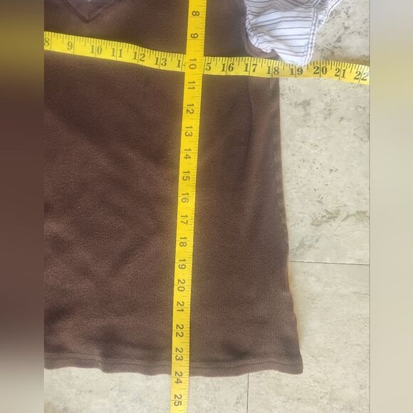 Croft & Barrow womans gray striped w balloon sleeve blouse & attached brown vest - Picture 9 of 9